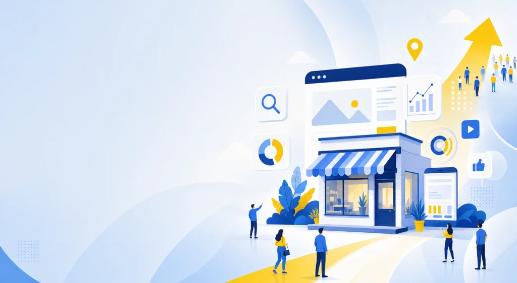 Illustration générée avec GPT Image 2 sur le thème de la visibilité en ligne d’une petite entreprise